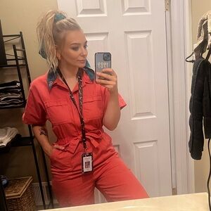 3/$15 Women's Short Sleeve Button-Front Boilersuit - Universal Thread Red 6